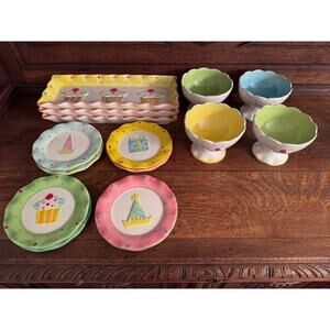 Lot of Cupcake Collection by Joy, Trays, Plates, Bowls. Birthday Set!